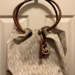 Michael Kors Beige and Brown Ring Tote East West Shoulder Bag